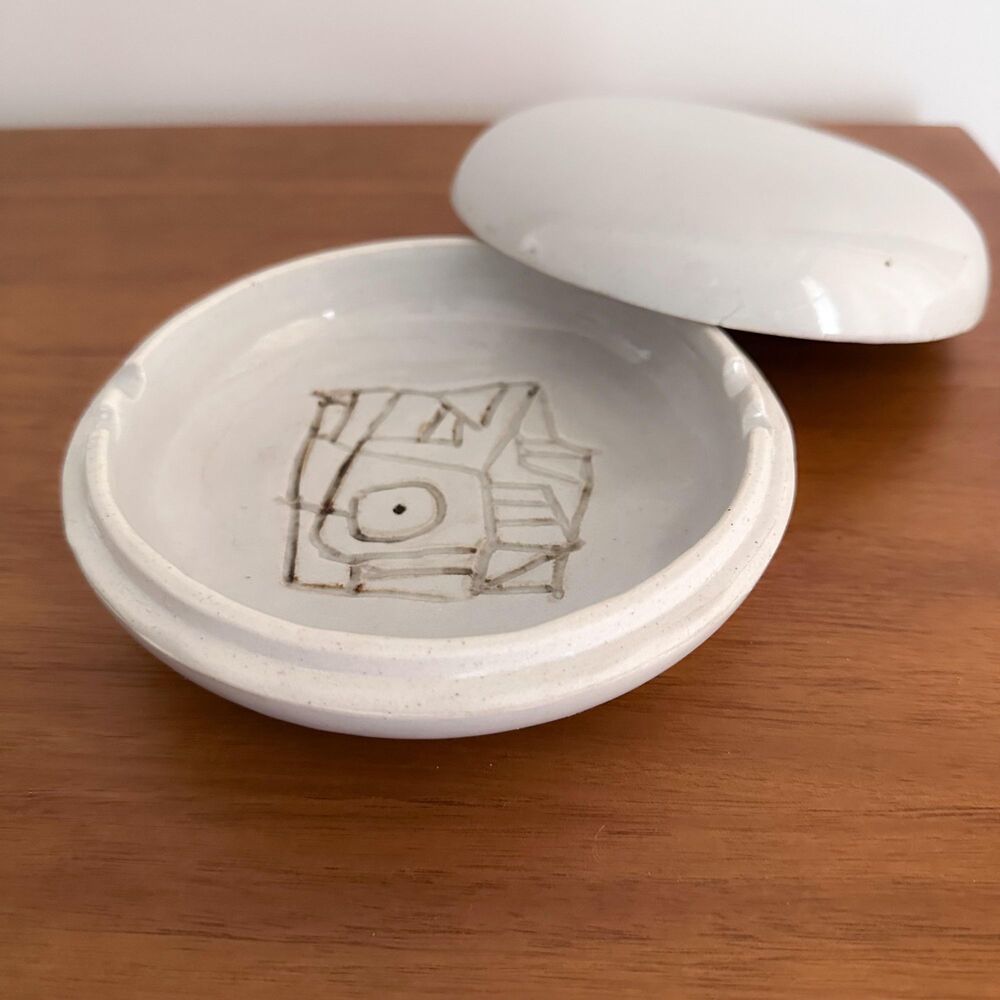 Mid Century Modern Lidded Ceramic Dish Studio Pottery Trinket Box Catchall Box